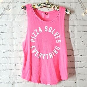 2014 Victoria's Secret PINK Pizza Solves Everything Pink Tank Oversized Size XS